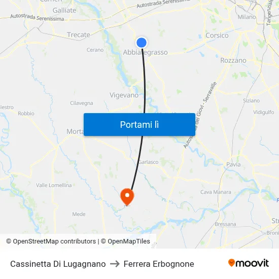 Cassinetta Di Lugagnano to Ferrera Erbognone map