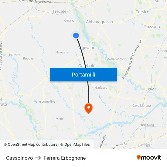 Cassolnovo to Ferrera Erbognone map