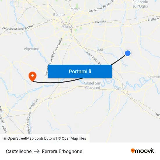 Castelleone to Ferrera Erbognone map