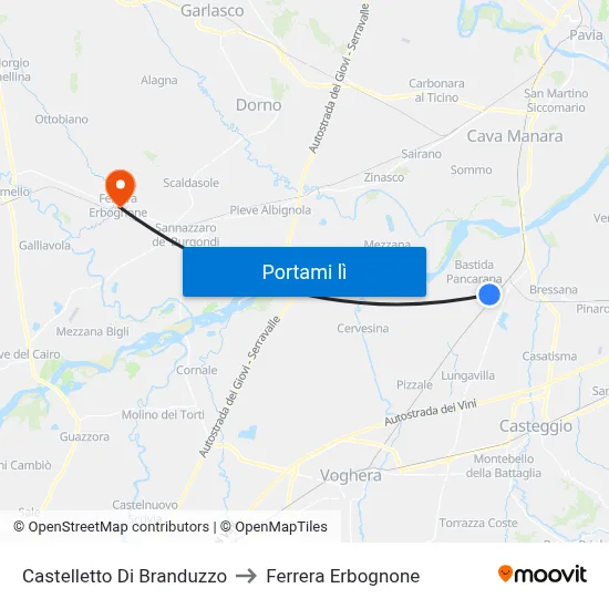 Castelletto Di Branduzzo to Ferrera Erbognone map