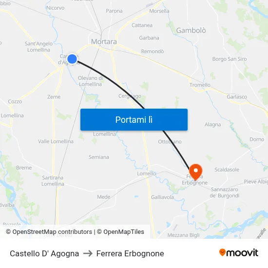 Castello D' Agogna to Ferrera Erbognone map
