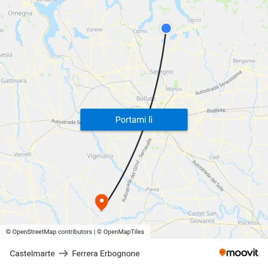 Castelmarte to Ferrera Erbognone map