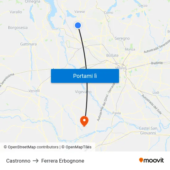 Castronno to Ferrera Erbognone map