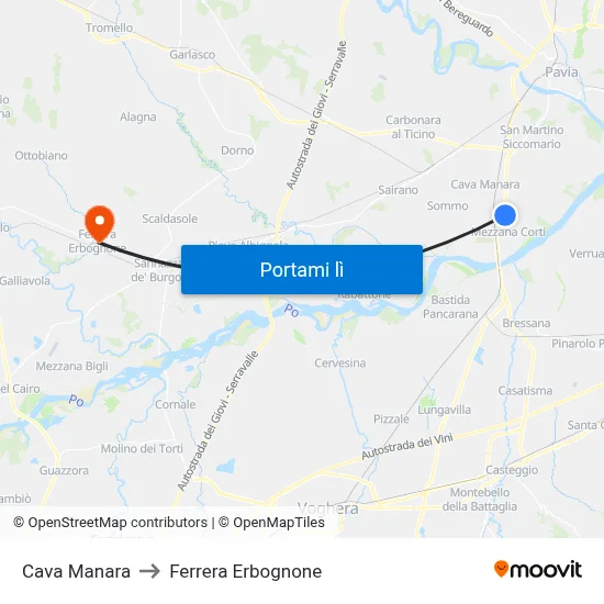 Cava Manara to Ferrera Erbognone map