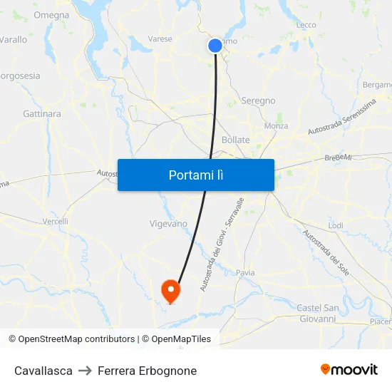 Cavallasca to Ferrera Erbognone map