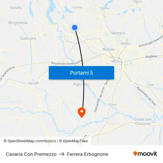 Cavaria Con Premezzo to Ferrera Erbognone map