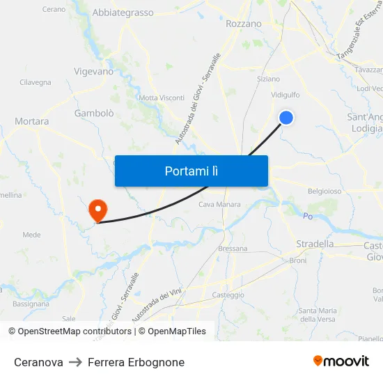 Ceranova to Ferrera Erbognone map