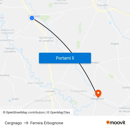 Cergnago to Ferrera Erbognone map