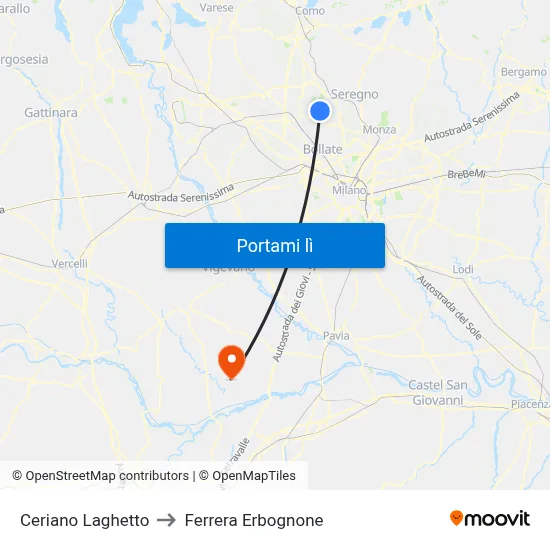 Ceriano Laghetto to Ferrera Erbognone map