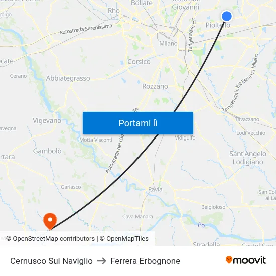 Cernusco Sul Naviglio to Ferrera Erbognone map