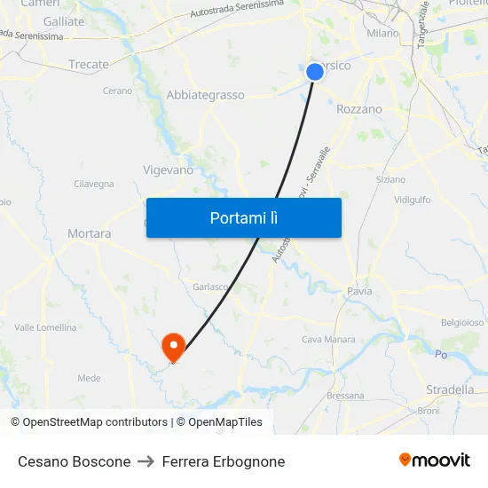Cesano Boscone to Ferrera Erbognone map