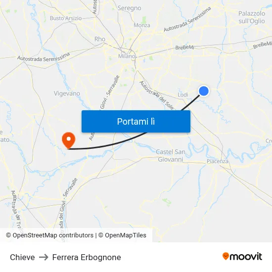Chieve to Ferrera Erbognone map