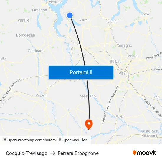 Cocquio-Trevisago to Ferrera Erbognone map