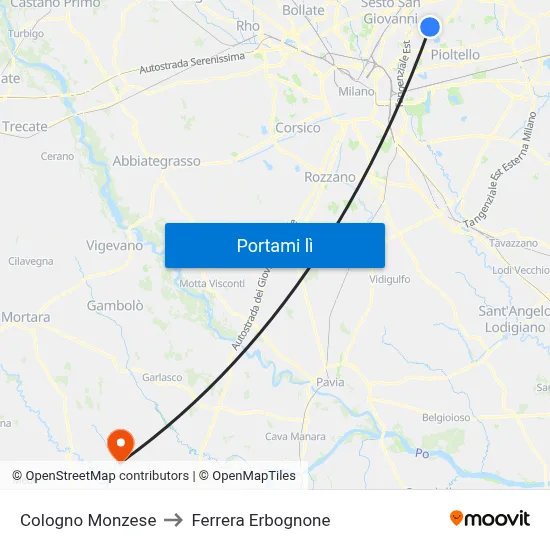 Cologno Monzese to Ferrera Erbognone map