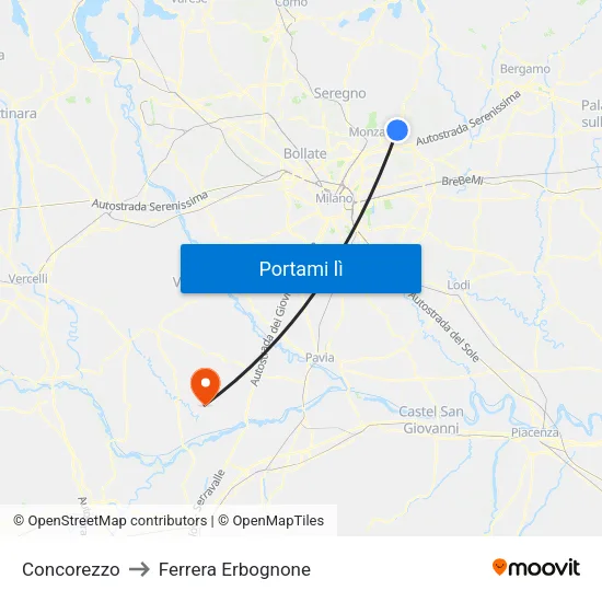 Concorezzo to Ferrera Erbognone map