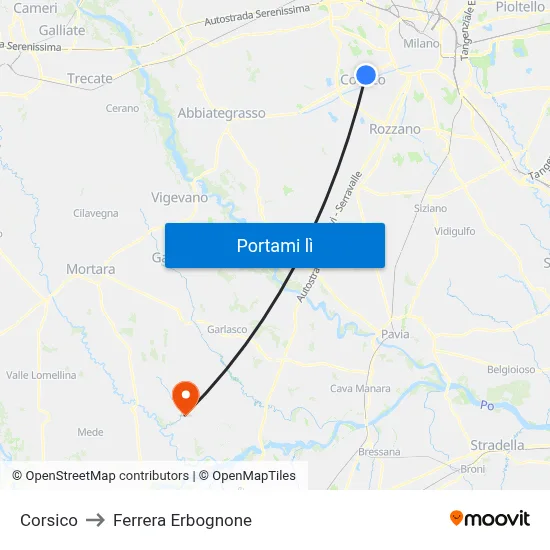Corsico to Ferrera Erbognone map