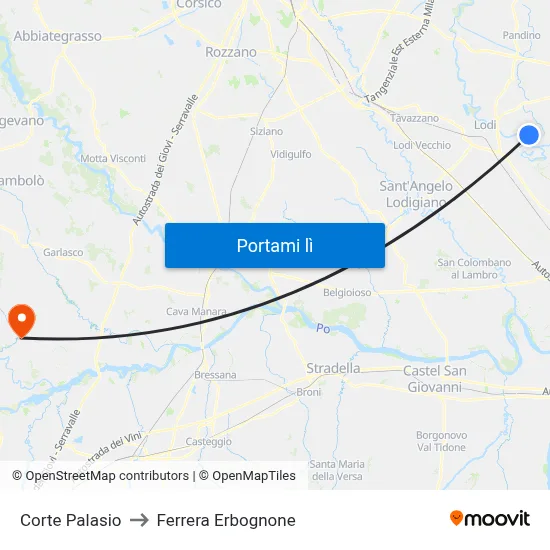 Corte Palasio to Ferrera Erbognone map