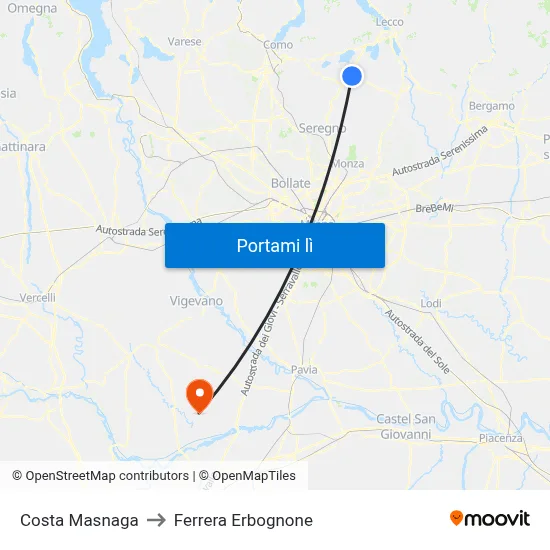 Costa Masnaga to Ferrera Erbognone map