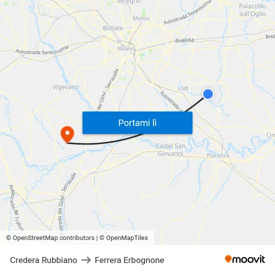 Credera Rubbiano to Ferrera Erbognone map
