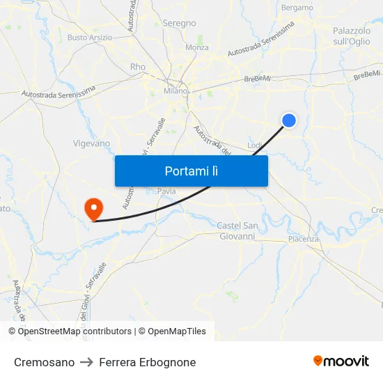 Cremosano to Ferrera Erbognone map
