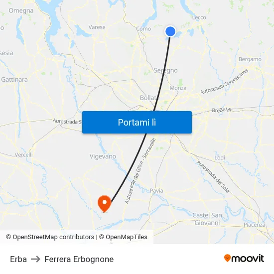 Erba to Ferrera Erbognone map