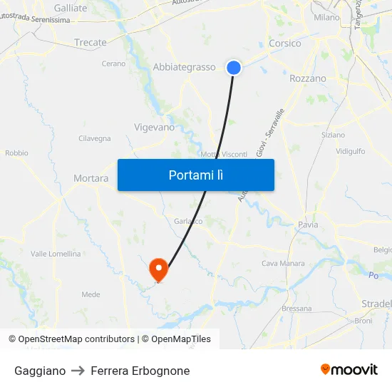 Gaggiano to Ferrera Erbognone map