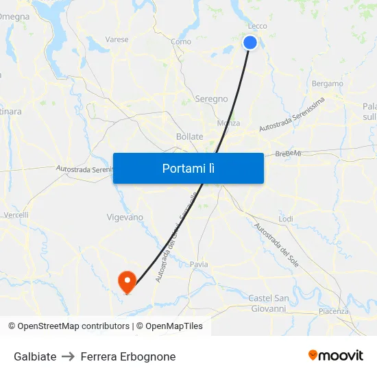 Galbiate to Ferrera Erbognone map