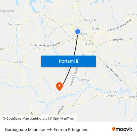 Garbagnate Milanese to Ferrera Erbognone map