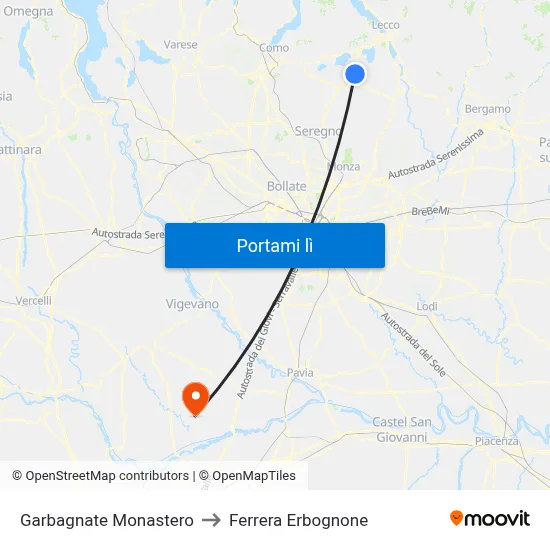 Garbagnate Monastero to Ferrera Erbognone map