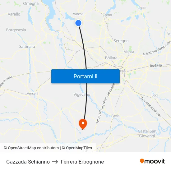 Gazzada Schianno to Ferrera Erbognone map