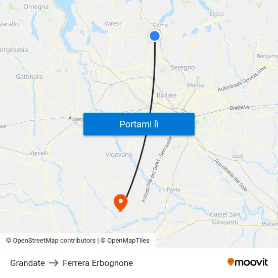 Grandate to Ferrera Erbognone map