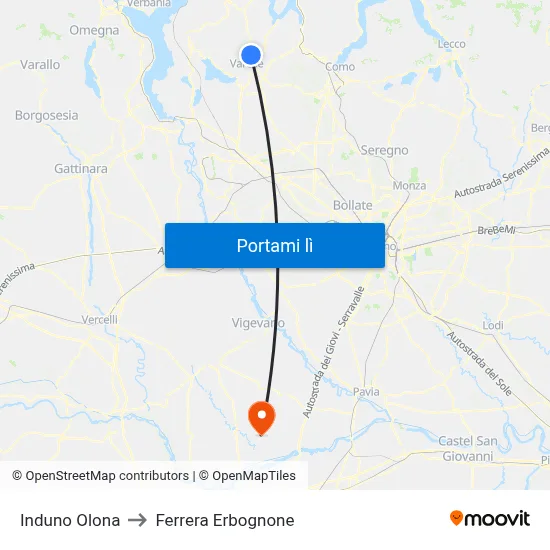 Induno Olona to Ferrera Erbognone map