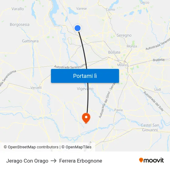 Jerago Con Orago to Ferrera Erbognone map