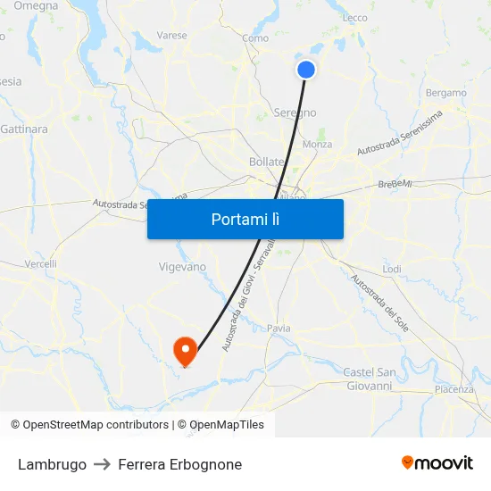 Lambrugo to Ferrera Erbognone map