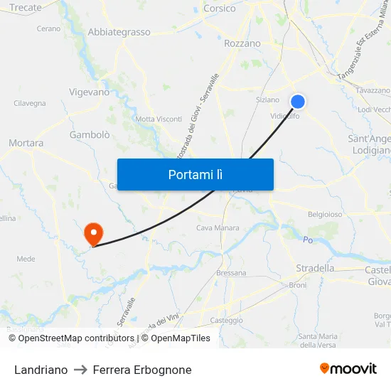 Landriano to Ferrera Erbognone map