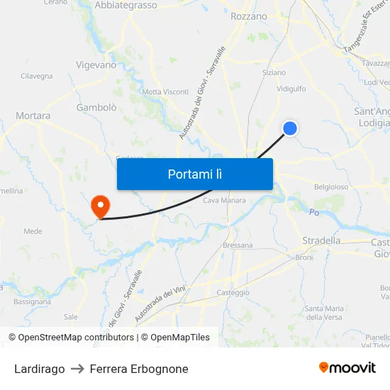 Lardirago to Ferrera Erbognone map