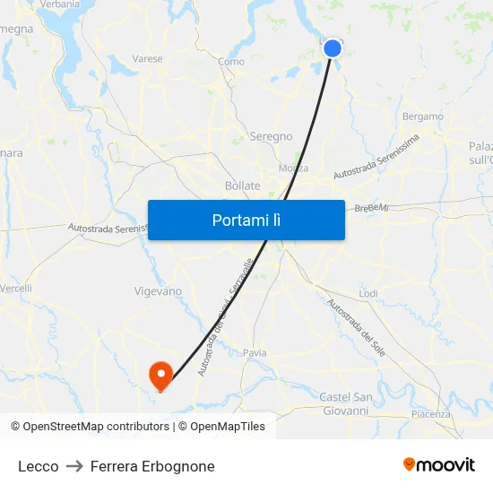 Lecco to Ferrera Erbognone map