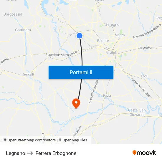 Legnano to Ferrera Erbognone map