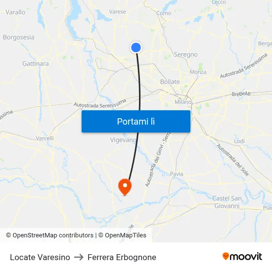 Locate Varesino to Ferrera Erbognone map
