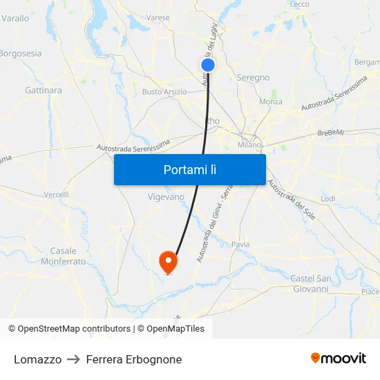 Lomazzo to Ferrera Erbognone map