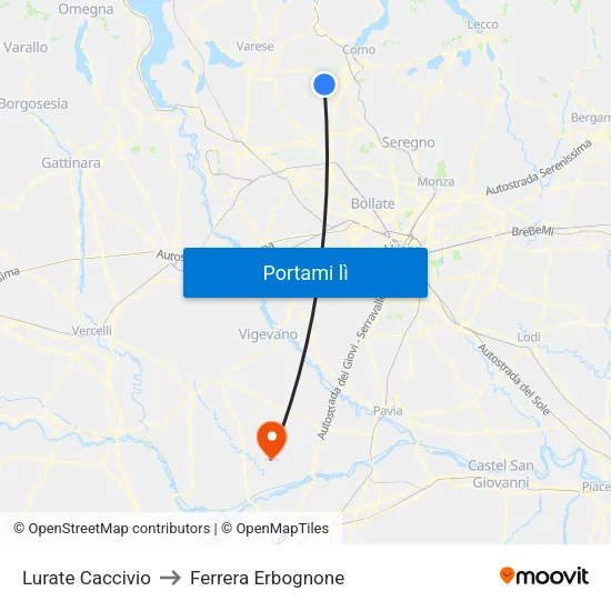 Lurate Caccivio to Ferrera Erbognone map