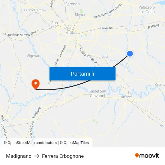Madignano to Ferrera Erbognone map