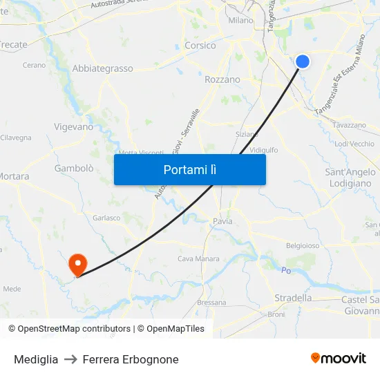 Mediglia to Ferrera Erbognone map