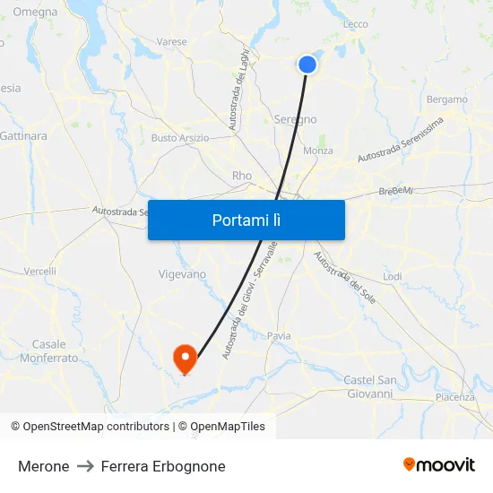 Merone to Ferrera Erbognone map