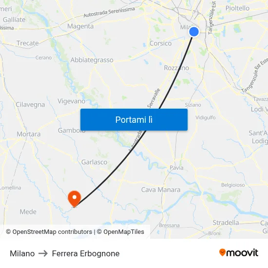 Milano to Ferrera Erbognone map