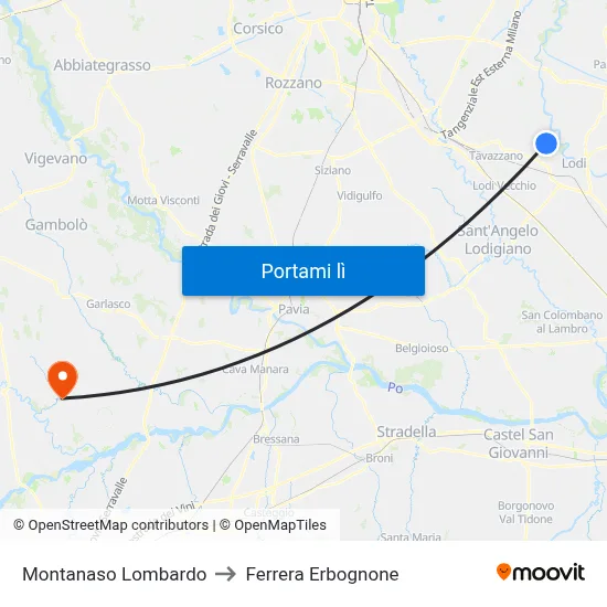 Montanaso Lombardo to Ferrera Erbognone map