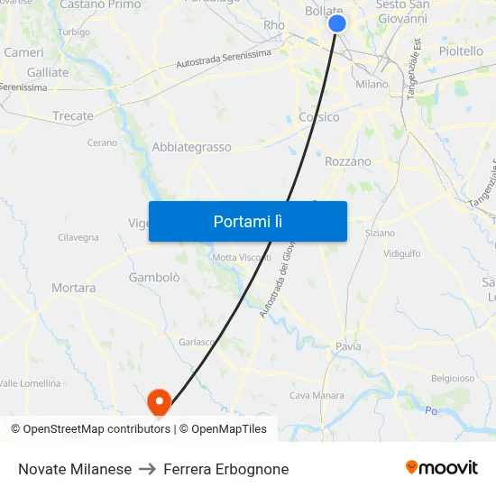 Novate Milanese to Ferrera Erbognone map