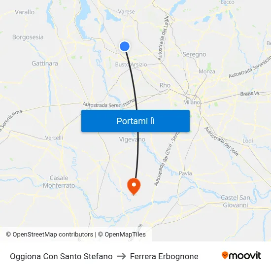 Oggiona Con Santo Stefano to Ferrera Erbognone map