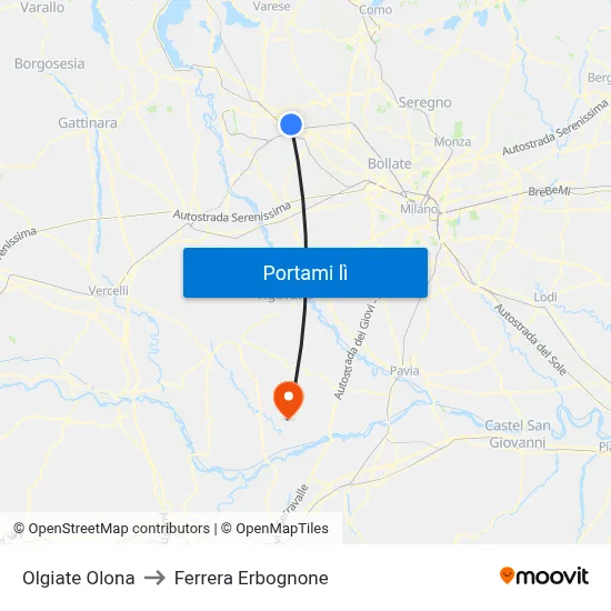 Olgiate Olona to Ferrera Erbognone map