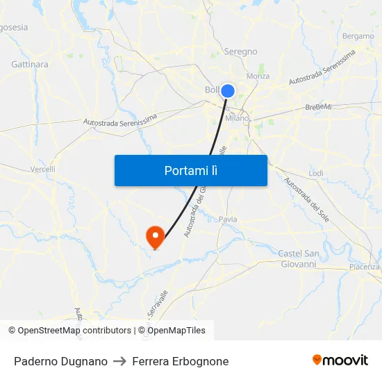 Paderno Dugnano to Ferrera Erbognone map